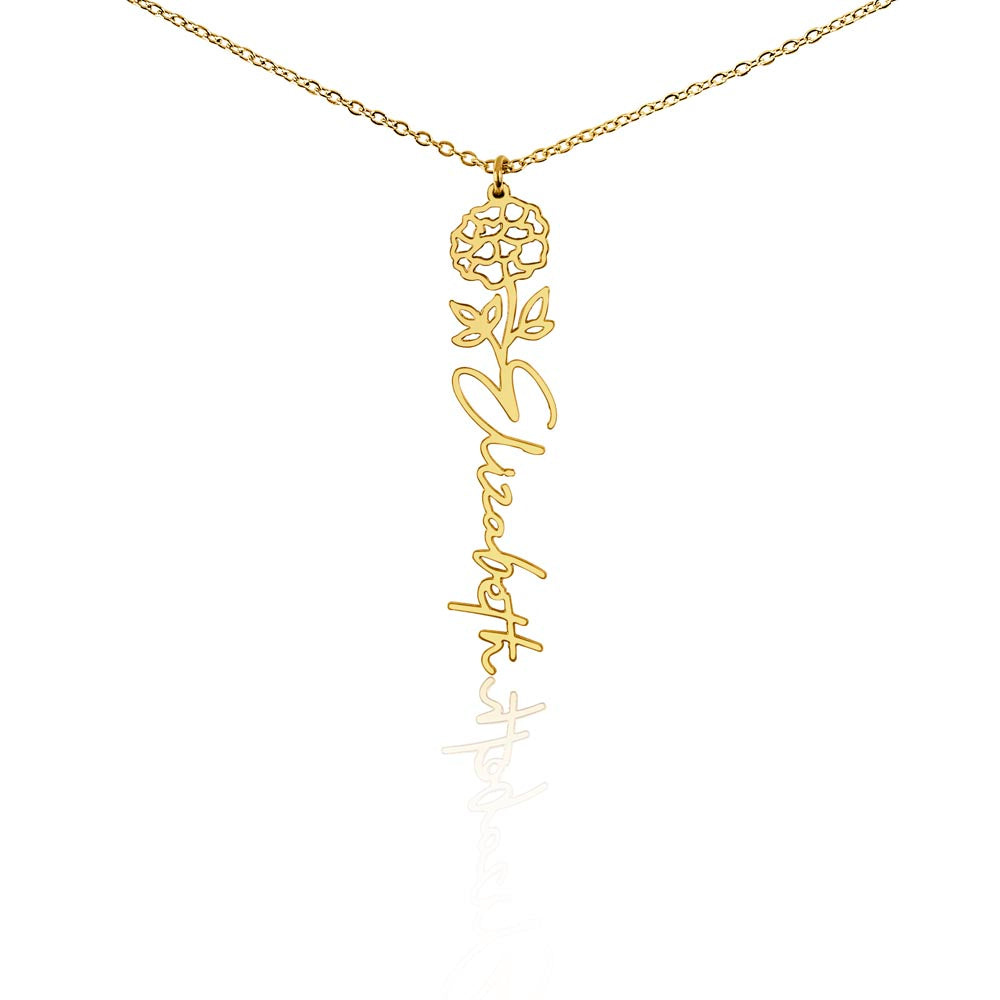 Personalized Birth Flower Name Necklace – Custom Engraved Jewelry with Your Birth Month Flower
