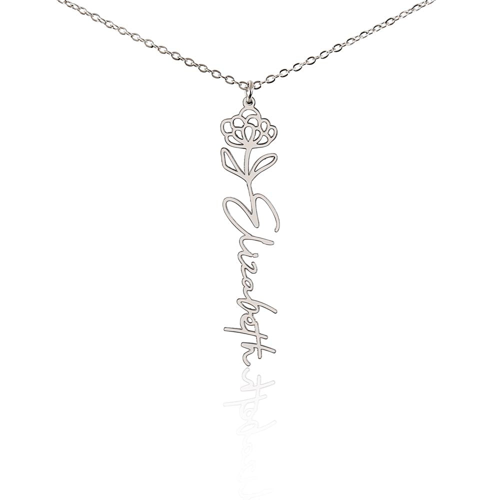 Personalized Birth Flower Name Necklace – Custom Engraved Jewelry with Your Birth Month Flower
