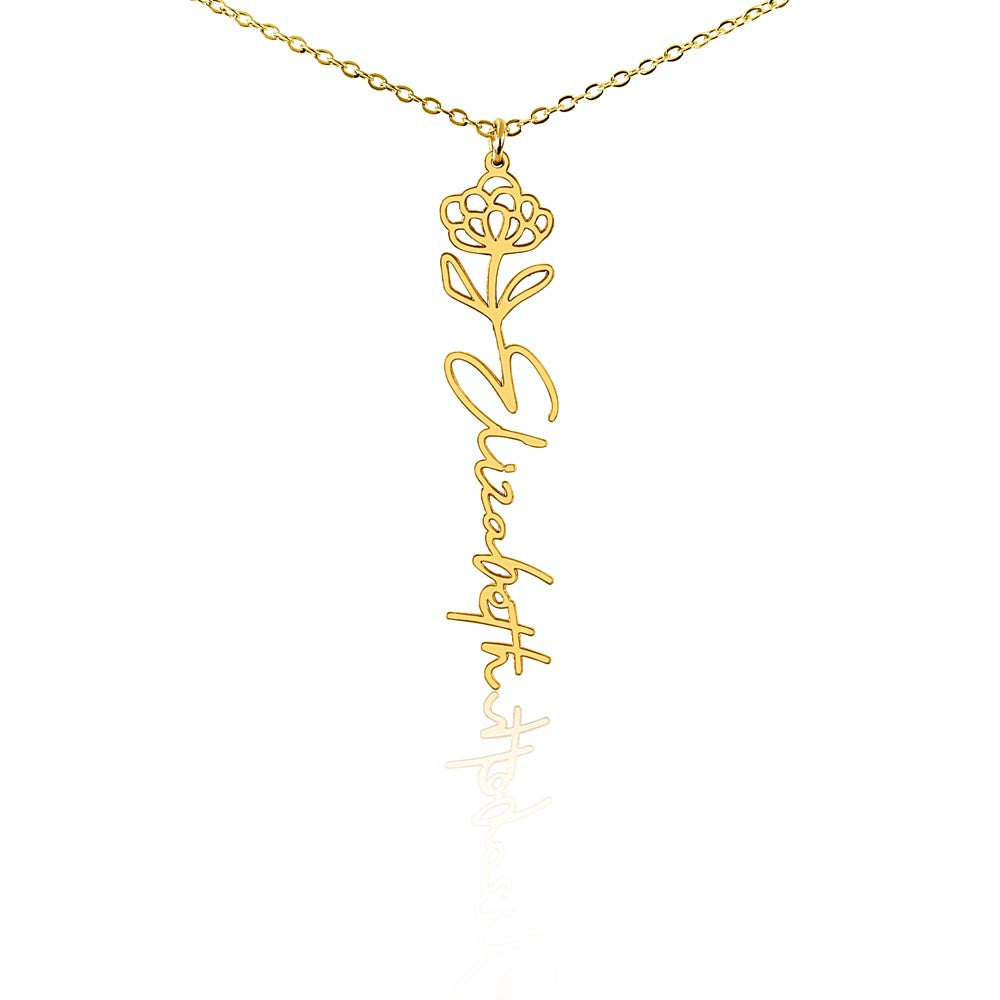 Personalized Birth Flower Name Necklace – Custom Engraved Jewelry with Your Birth Month Flower