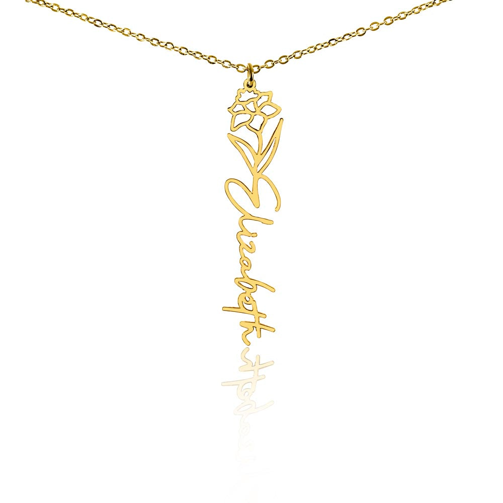 Personalized Birth Flower Name Necklace – Custom Engraved Jewelry with Your Birth Month Flower