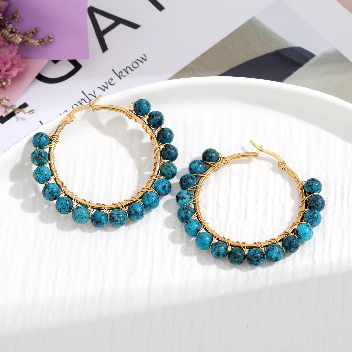 Natural Stone Stainless Steel Winding Earrings