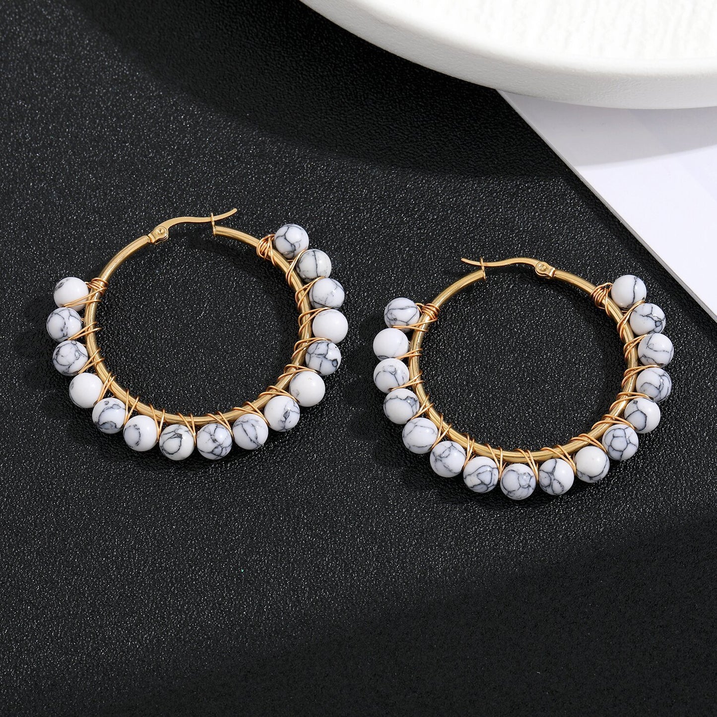 Natural Stone Stainless Steel Winding Earrings