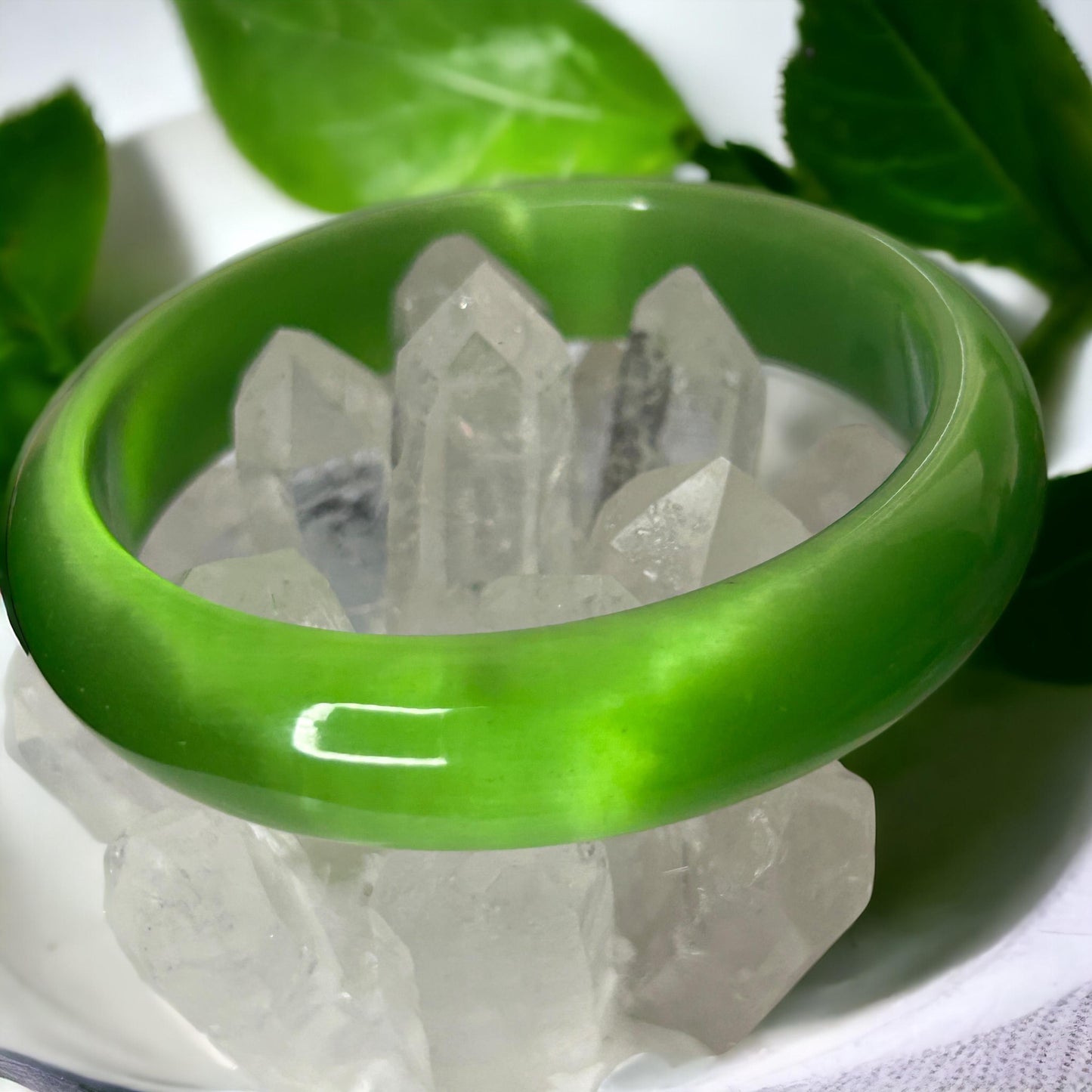 Cat Eye Jade Bangle Bracelet | Crystal Bangle | Sakura Bracelet | Elegant Wristwear | Gift for Her | Crystal Bracelet for Women
