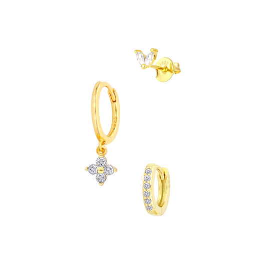 Women's Floral Clover Stacked Earrings Set Daith Earrings