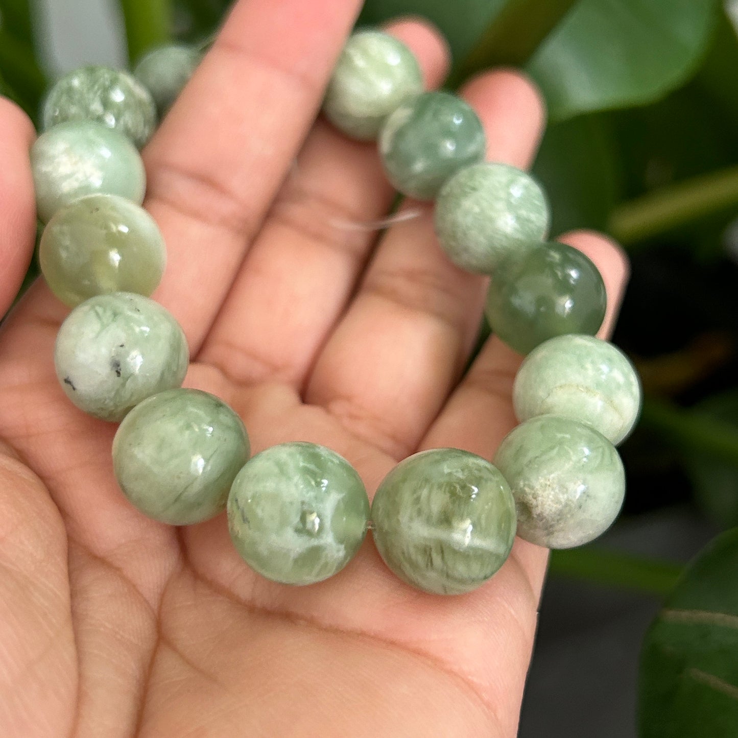 Natural Green Jade Beaded Bracelet-13MM-14MM Gradually Setting smooth round jade Bracelet-Gemstone-gift for her-green jade crystal