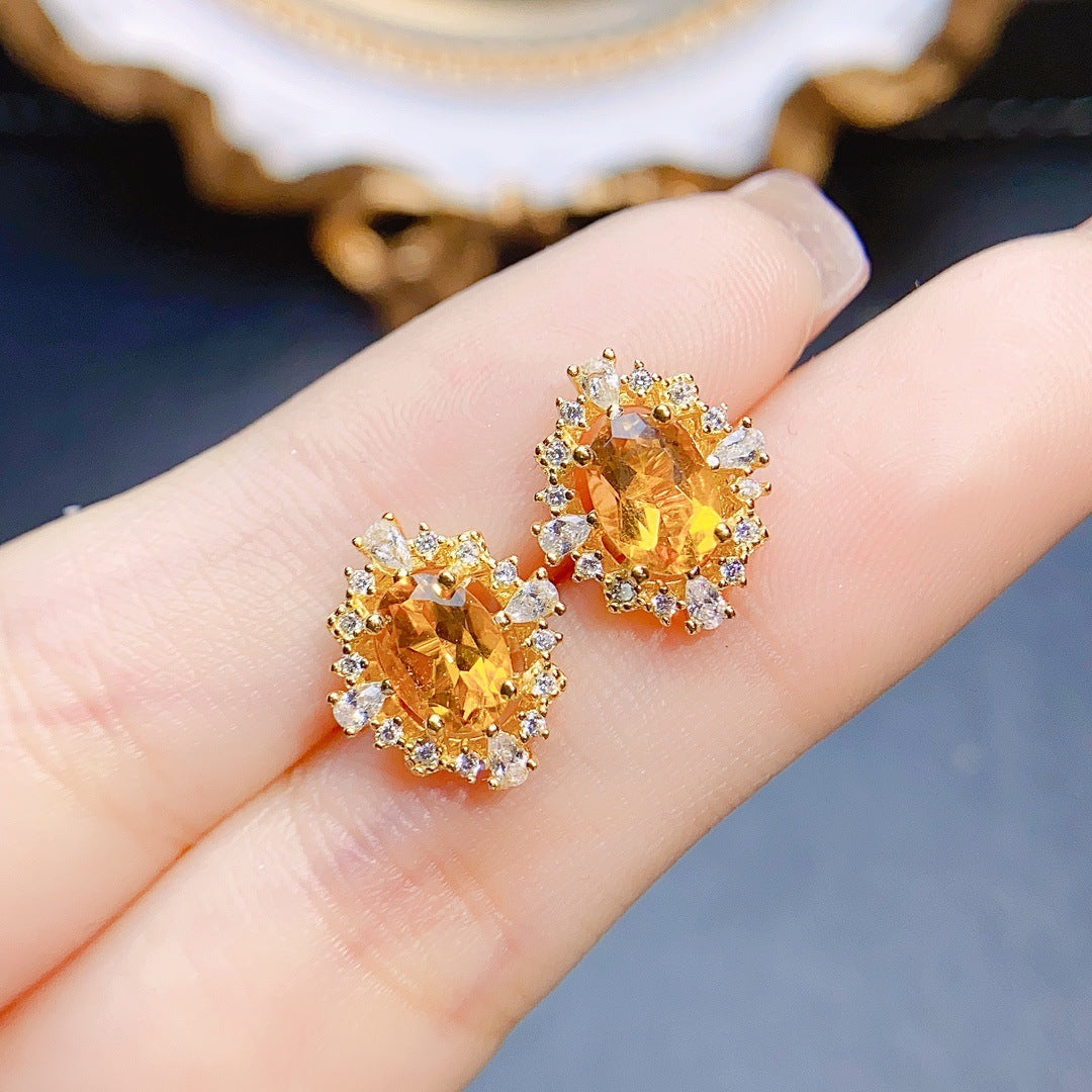 Natural Gemstone Citrine Stud Earrings