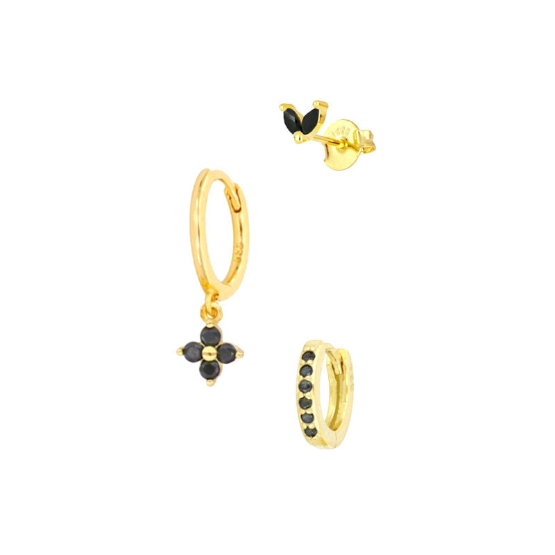 Women's Floral Clover Stacked Earrings Set Daith Earrings