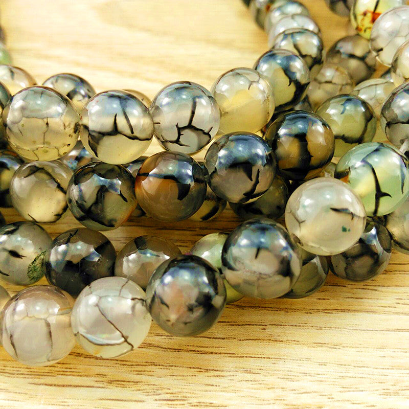 Black Dragon Pattern Agate Round Bead DIY Jewelry Loose Bead