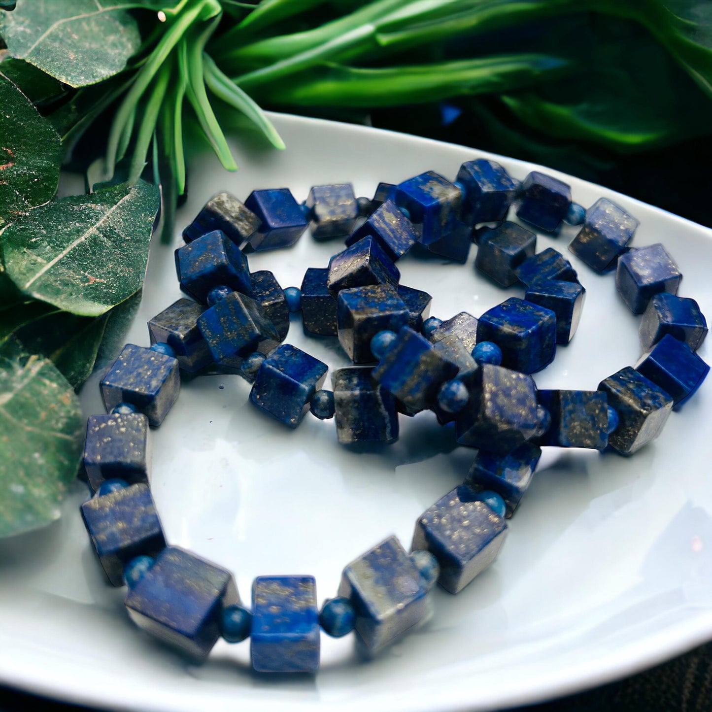 Lapis Lazuli Gold Shimmer Beaded Bracelet | Stretchable Crystal Bracelet | Custom Resizable Bracelet | Healing Stone Jewelry | Gift for Her