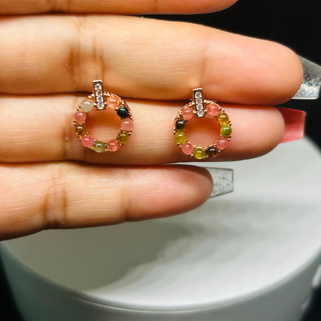 Rainbow Tourmaline Circle Earrings – Joyful Energy in Every Sparkle
