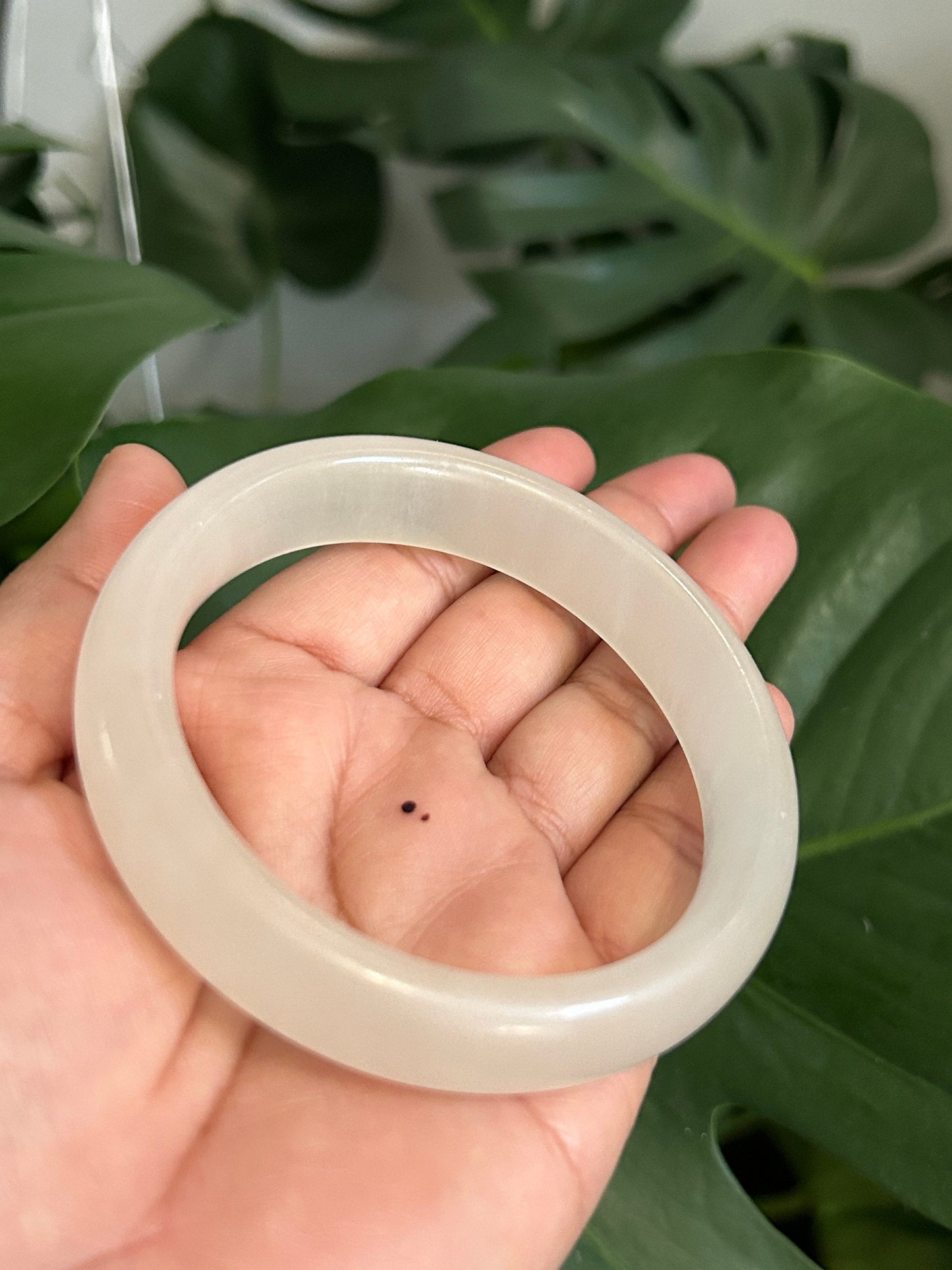 Translucent Natural White Jade Bangle | White Jadeite Jade | Vintage Bangle Bracelet 61.8MM or 7.5" Medium to Large Wrist | Crystal Bangle
