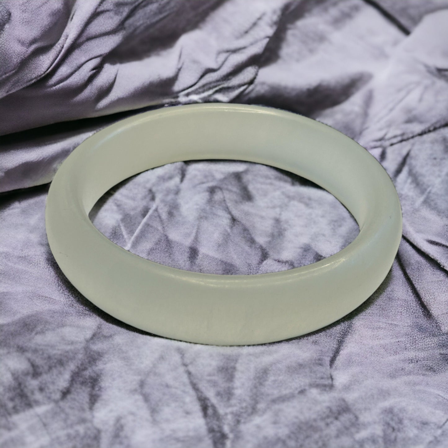 Translucent Natural White Jade Bangle | White Jadeite Jade | Vintage Bangle Bracelet 61.8MM or 7.5" Medium to Large Wrist | Crystal Bangle