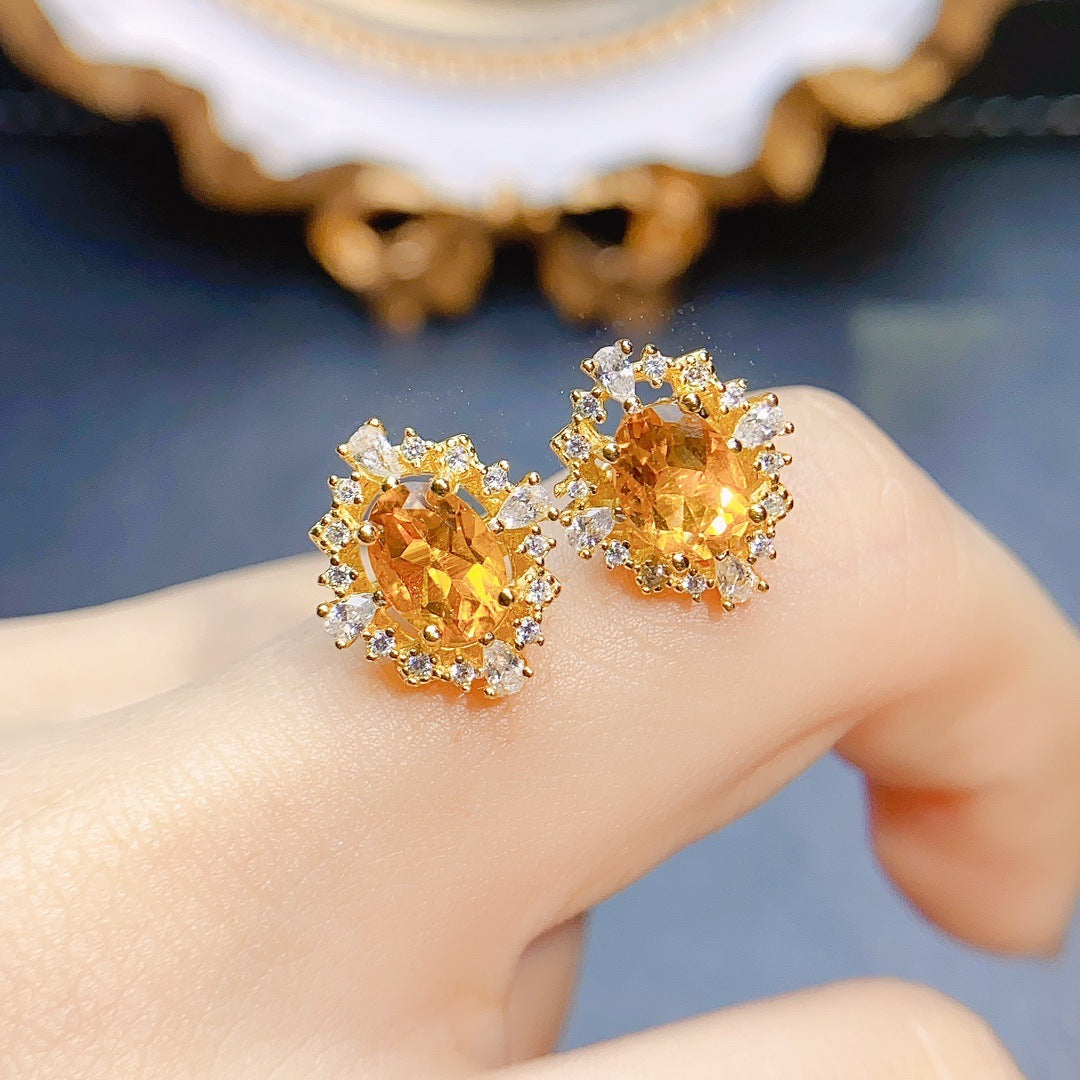 Natural Gemstone Citrine Stud Earrings