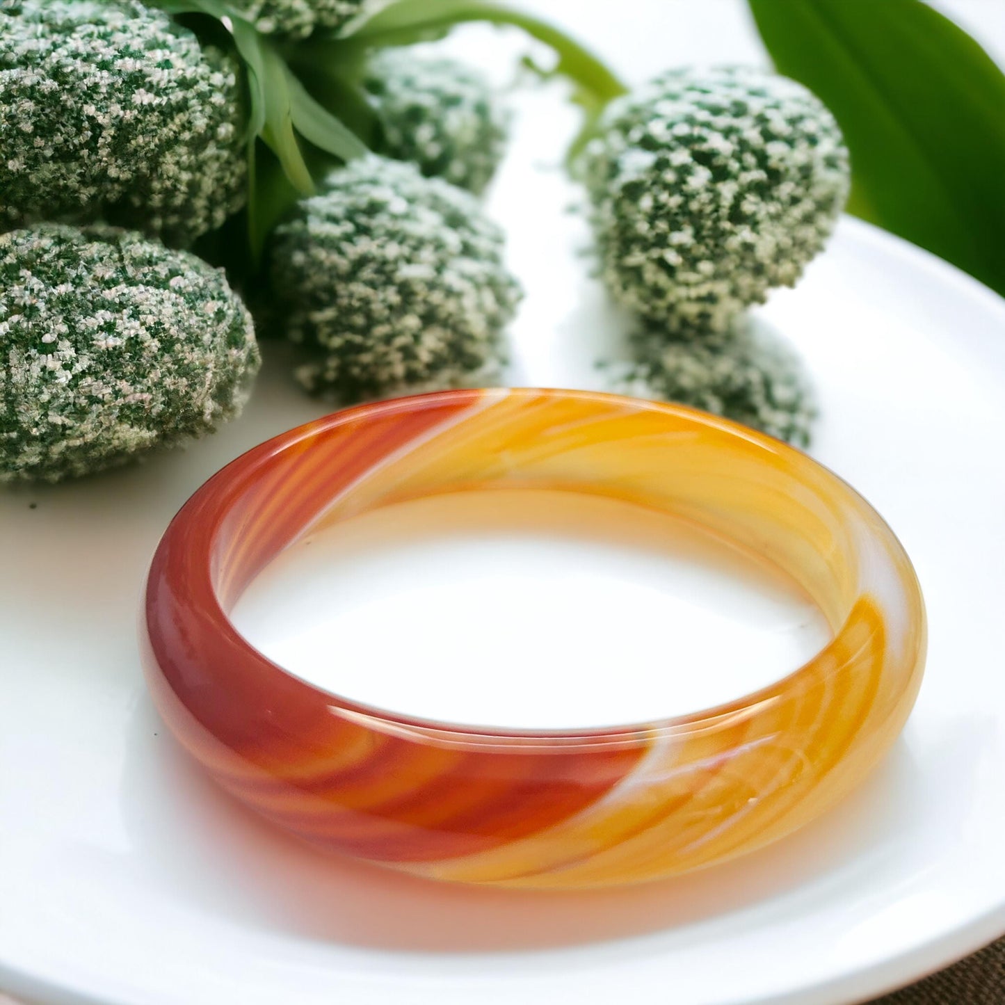 Natural Agate Bangle | Red Orange Banded Agate Bracelet | Handmade Bangles | Agate Jewelry | Women’s Gift