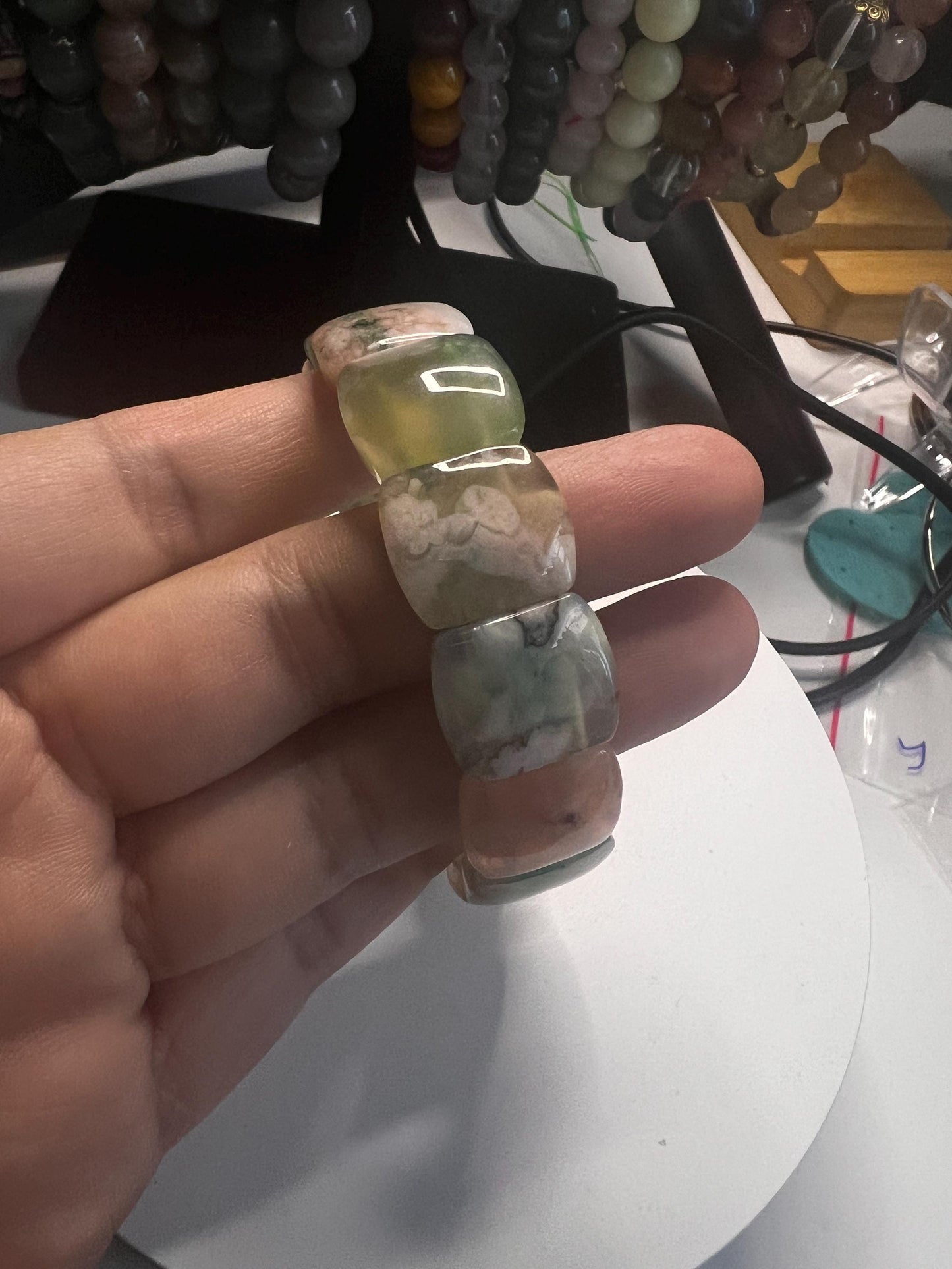 Green Flower Agate Soft Bangle Bracelet With Green Flower Agate | Sakura Flower Agate | Crystal Soft Bangle | Agate Bangle | Gift for her