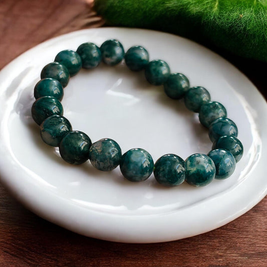 Natural Moss Agate Bracelet | Gemstone Beaded Jewelry | Premium Quality Bracelet | Gift for Him | Gift for Her | Stone