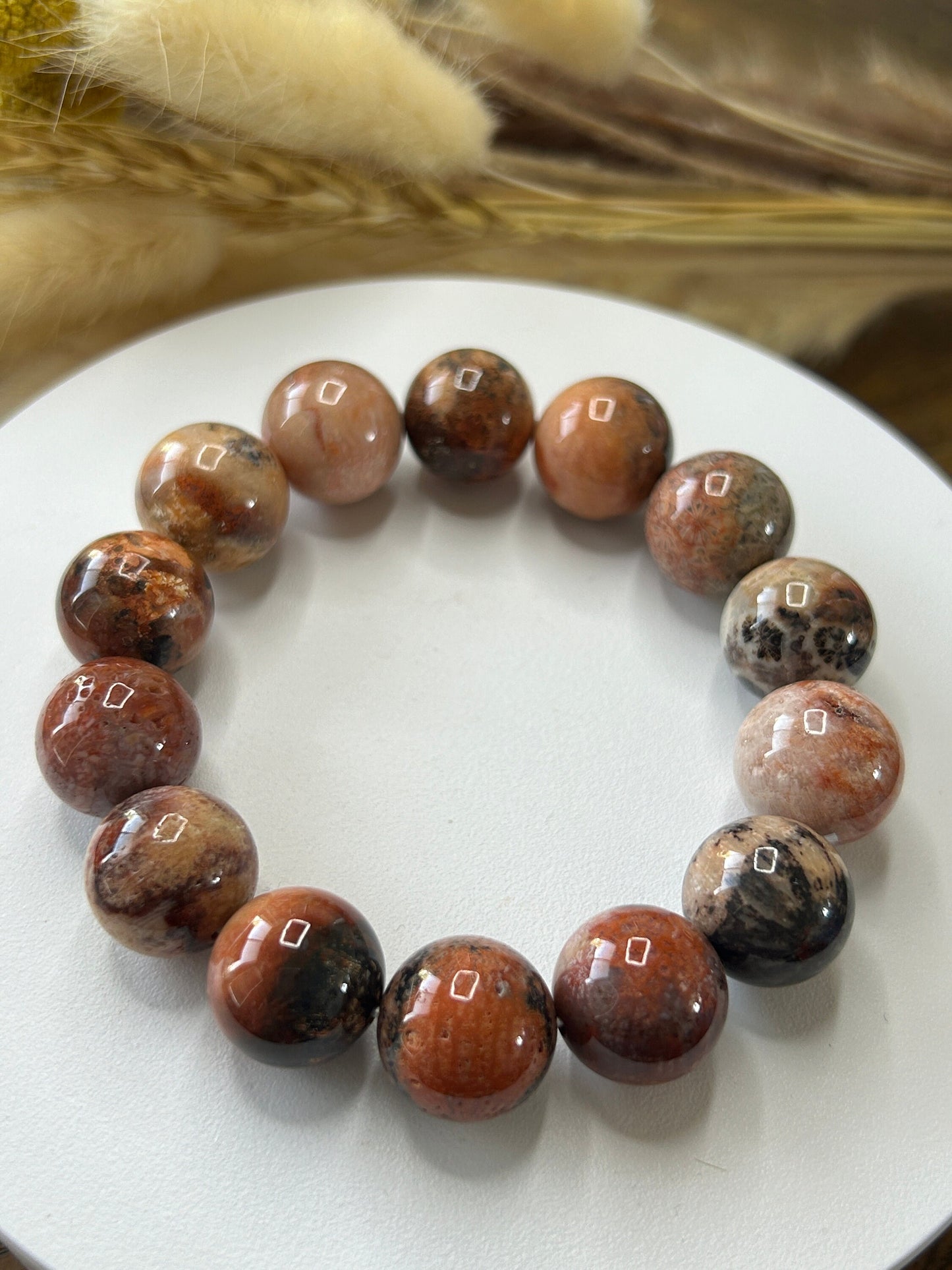 11-15mm Fossil Coral Jade Soft Bangle | Natural Coral Jade Bracelet | Natural Ocean Coral Bangle | Stretchy Bangle, Gift for Her