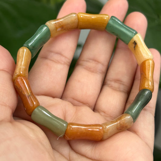 Multi Color Aventurine Jade Bangle Gemstone Men & Women Stretch Bracelet Balance Healing fit 17CM Double Drill Bamboo Pillow Shape Beads