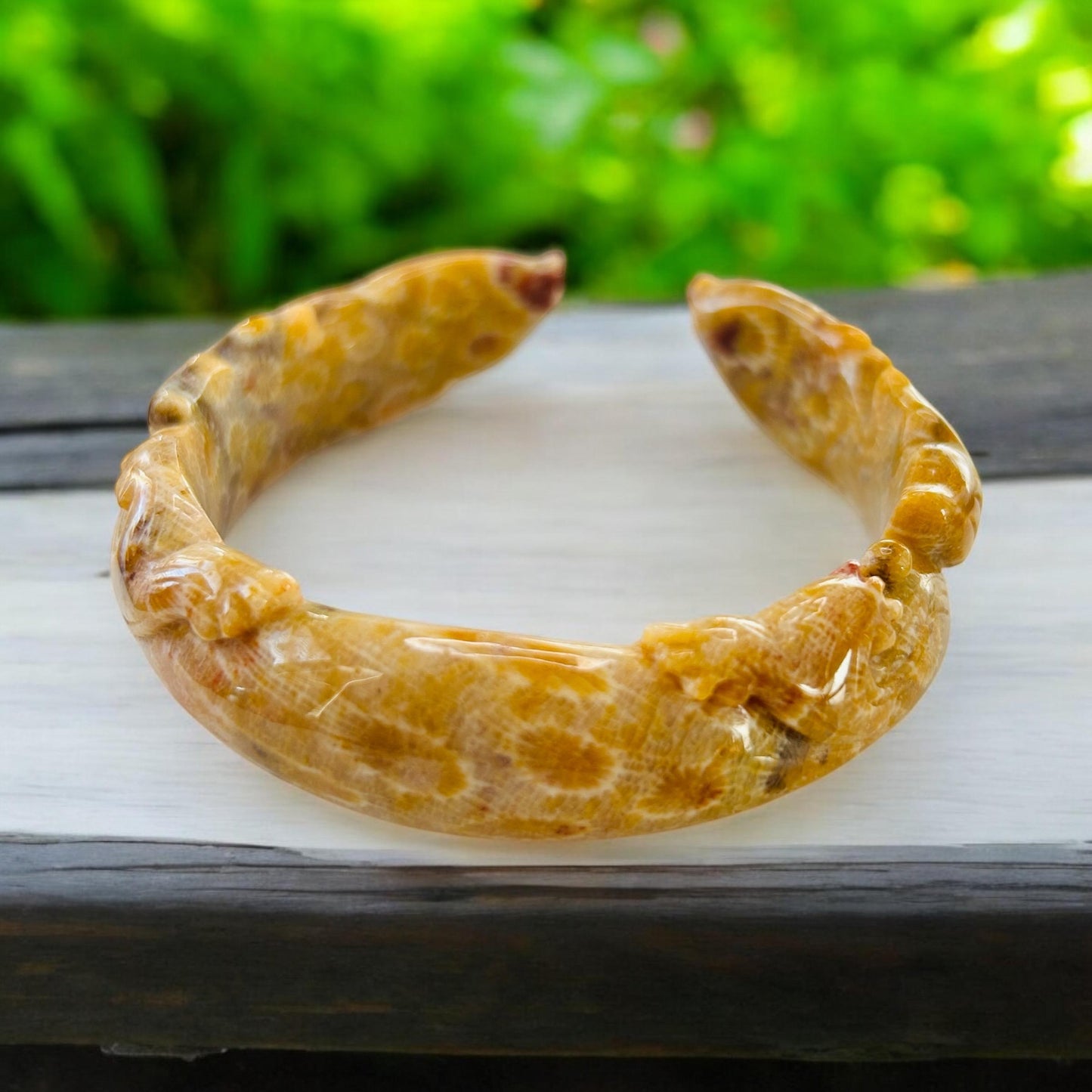 Medium size 58.3mm Bangle Double Fish Carve Bangle | Fosil Coral Jade |  Bangle Bracelet | Gift for her | Snake Bracelet |