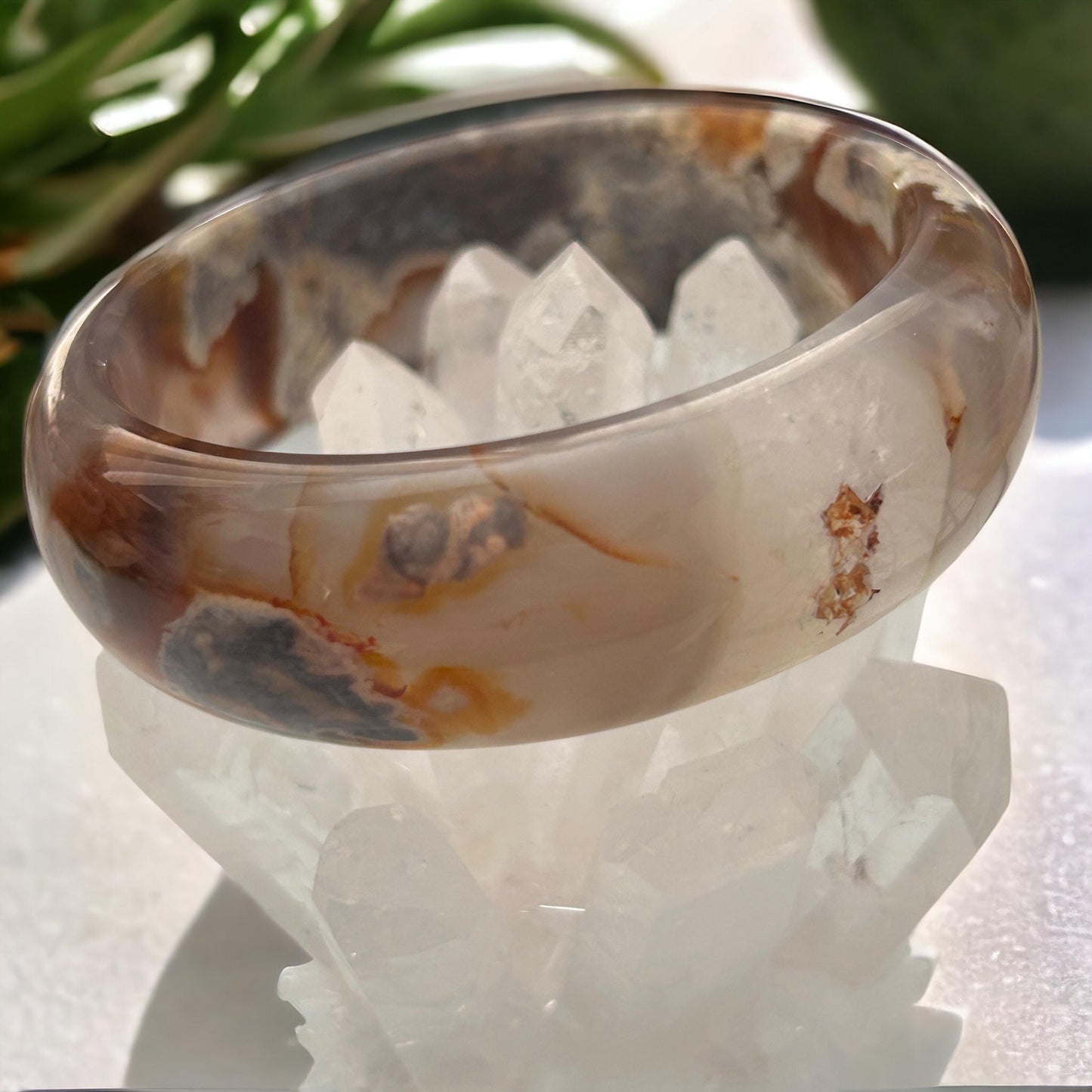 Small to Large Wrist, Brown Agate Bangle Bracelet - Natural Gemstone Jewelry - Elegant Translucent Stone Accessory - Natural Crystal GEO