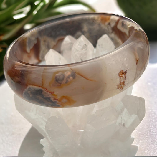 Small to Large Wrist, Brown Agate Bangle Bracelet - Natural Gemstone Jewelry - Elegant Translucent Stone Accessory - Natural Crystal GEO