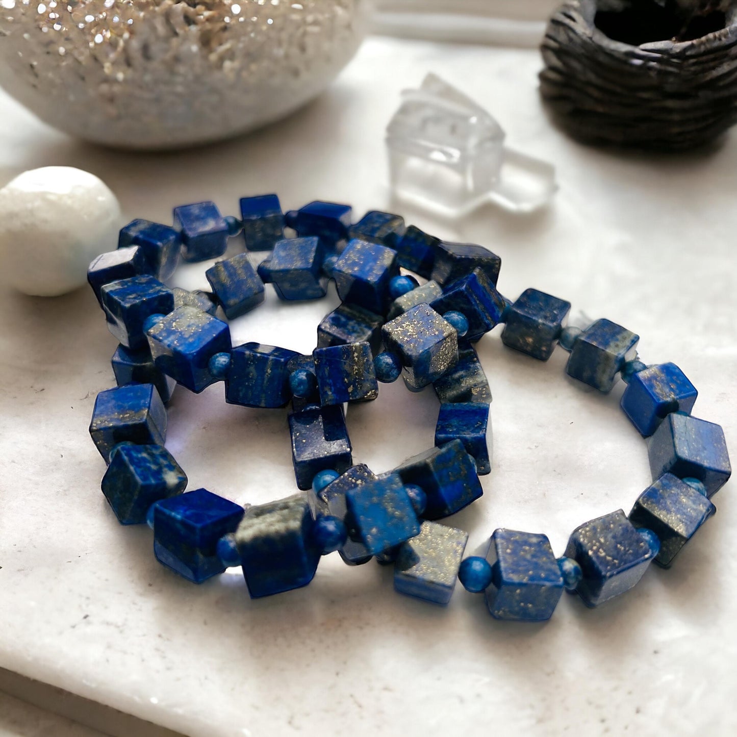 Lapis Lazuli Gold Shimmer Beaded Bracelet | Stretchable Crystal Bracelet | Custom Resizable Bracelet | Healing Stone Jewelry | Gift for Her
