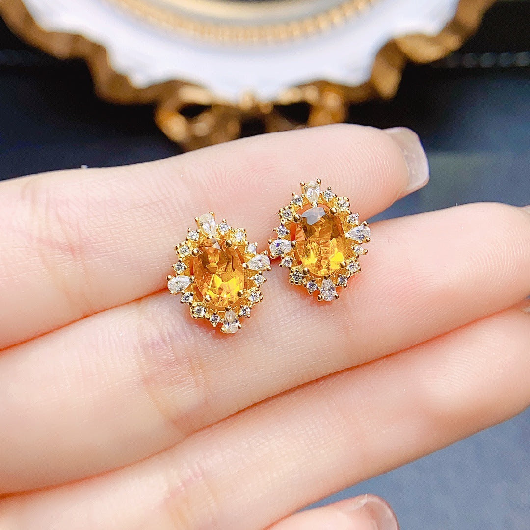 Natural Gemstone Citrine Stud Earrings