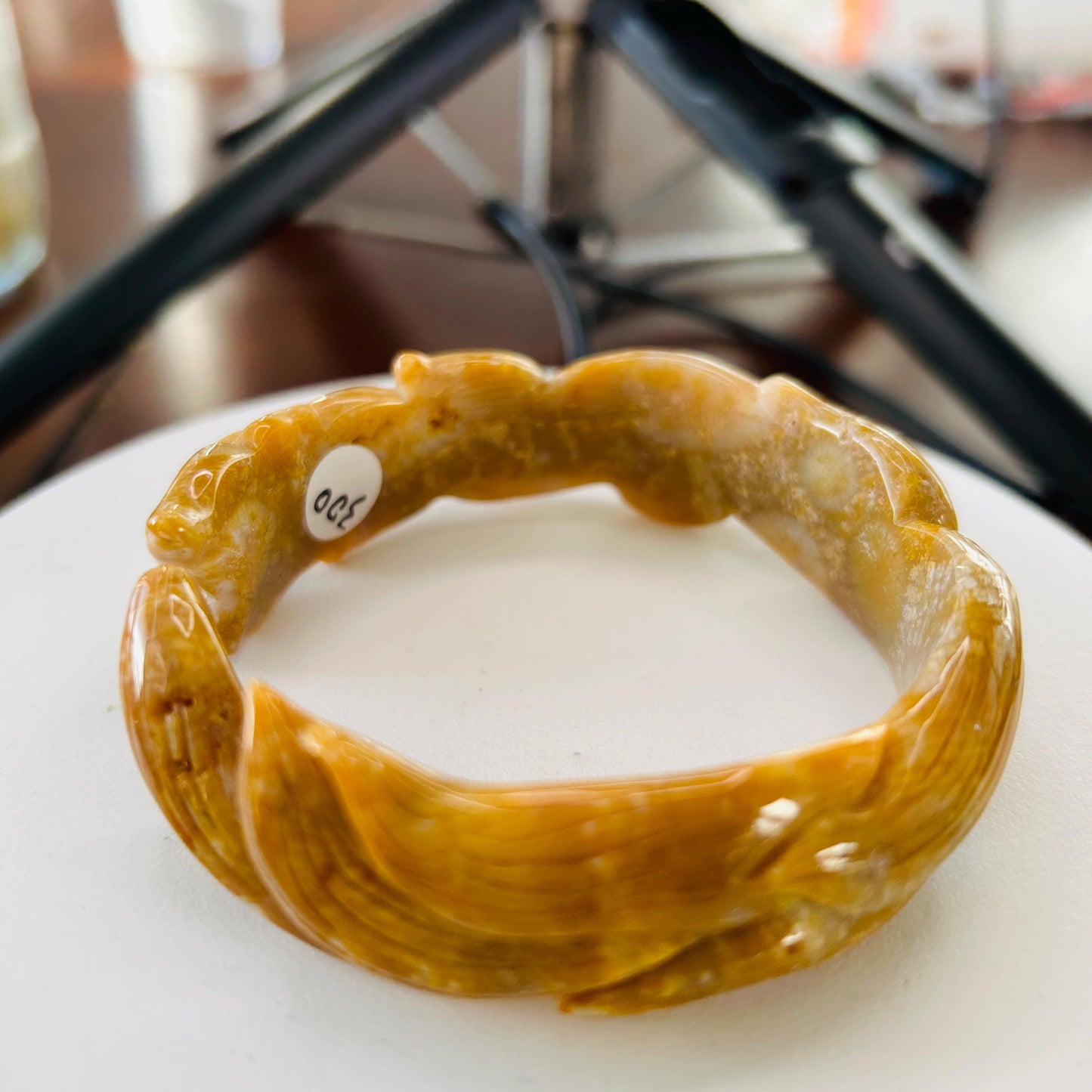 Nine Tail Fox Jade Bangle - Small 56.8mm Fossil Coral Crystal Bracelet | Soluna Gems