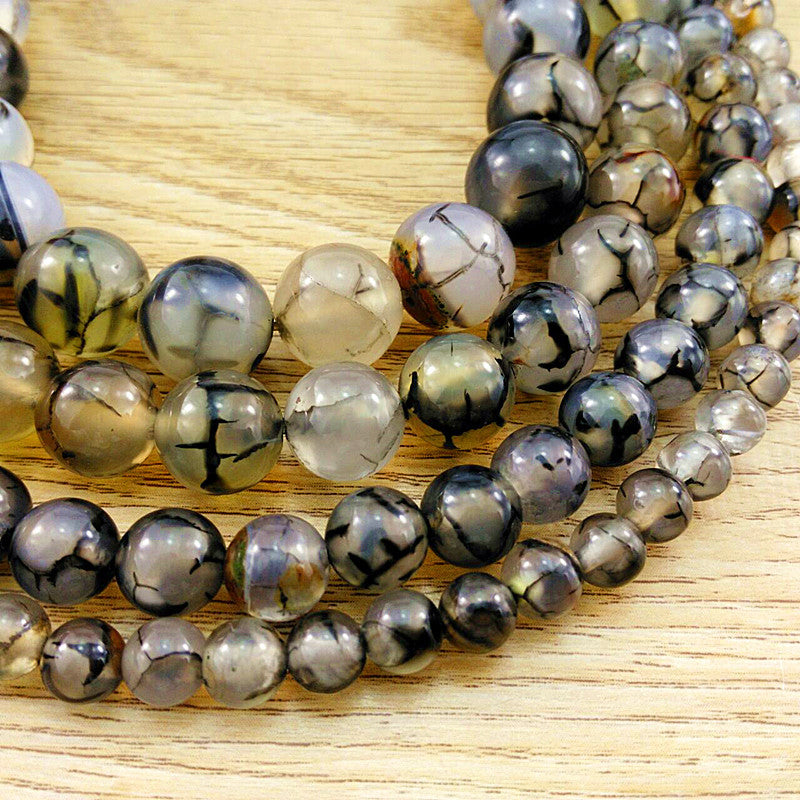 Black Dragon Pattern Agate Round Bead DIY Jewelry Loose Bead