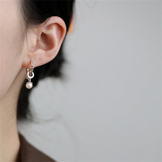 925S Sterling Silver Pearl Drop Earrings - Vintage Inspired Hoops Earring with Engraved Detailing, Elegant