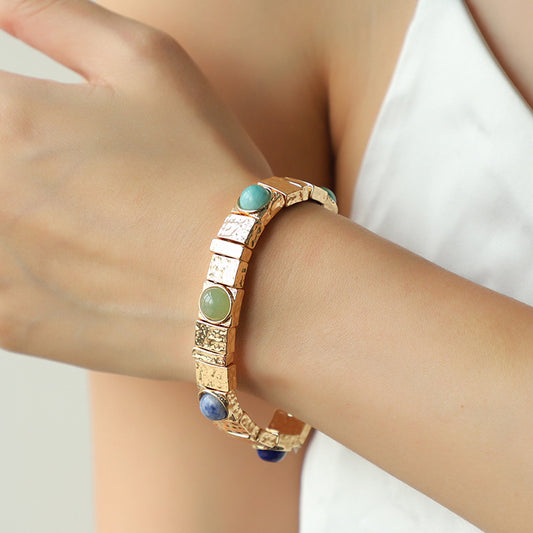 Tiger Eye & Carnelian Half Bangle Bracelet – Imitation Gemstone Boho Jewelry, Energy Protection Gift for Her