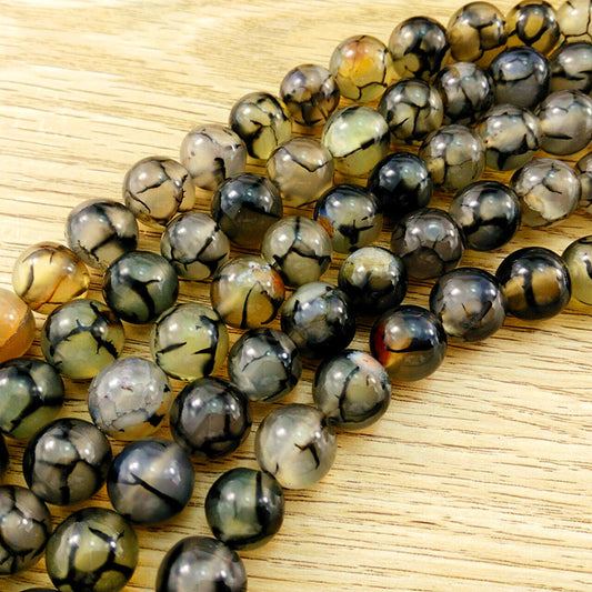 Black Dragon Pattern Agate Round Bead DIY Jewelry Loose Bead