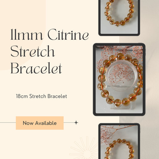 Citrine Stone Bracelet: Natural Yellow Crystal, Spiritual Healing (11cm)