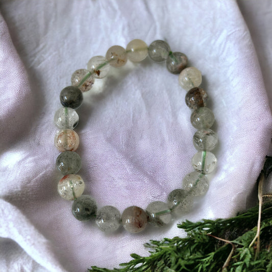 8mm Natural Garden Phantom Quartz Bead Bracelet: Healing Crystal Jewelry
