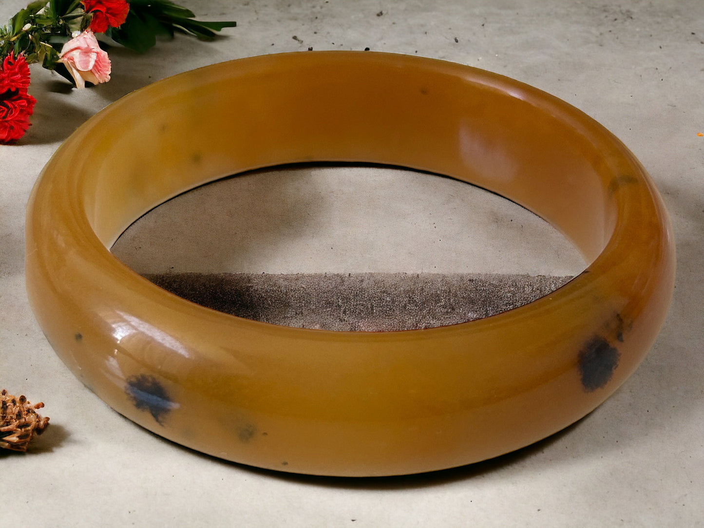 Amber Yellow Jade Bangle Bracelet (61.3mm)