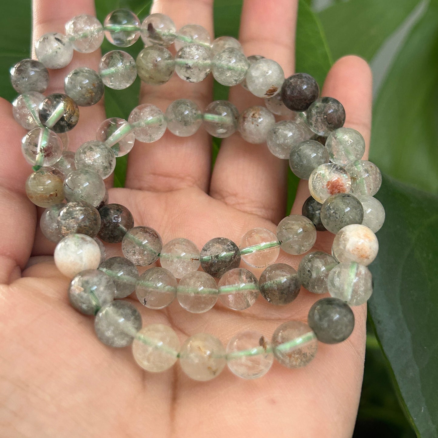 8mm Natural Garden Phantom Quartz Bead Bracelet: Healing Crystal Jewelry