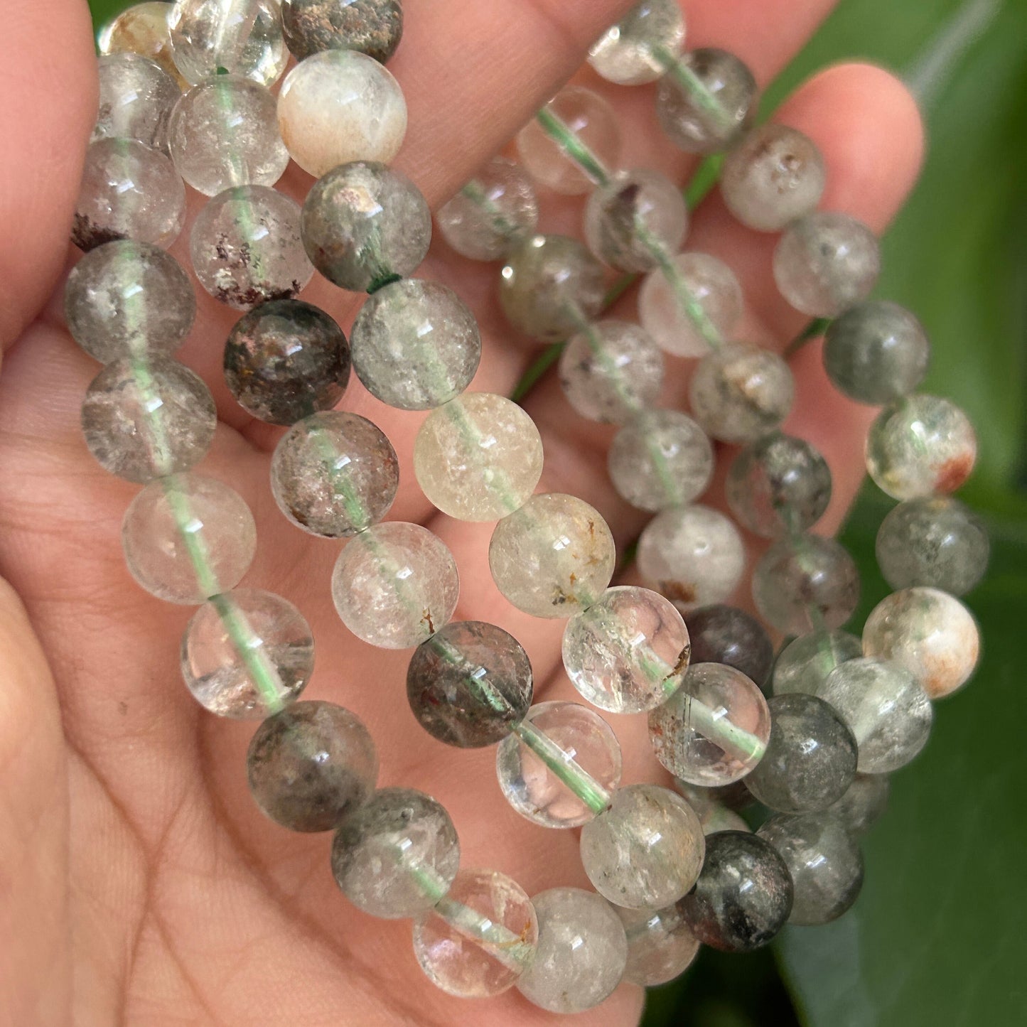 8mm Natural Garden Phantom Quartz Bead Bracelet: Healing Crystal Jewelry