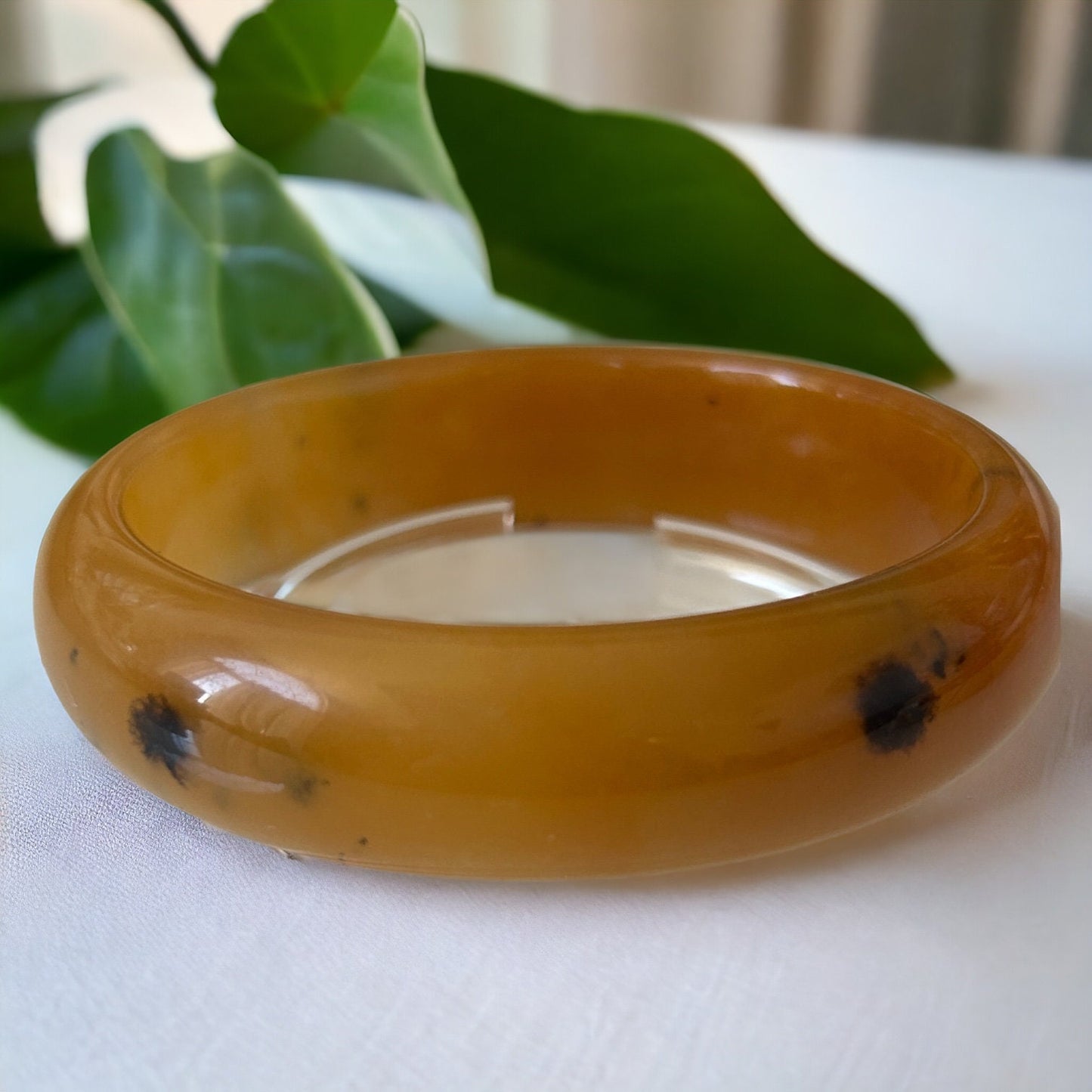Amber Yellow Jade Bangle Bracelet (61.3mm)