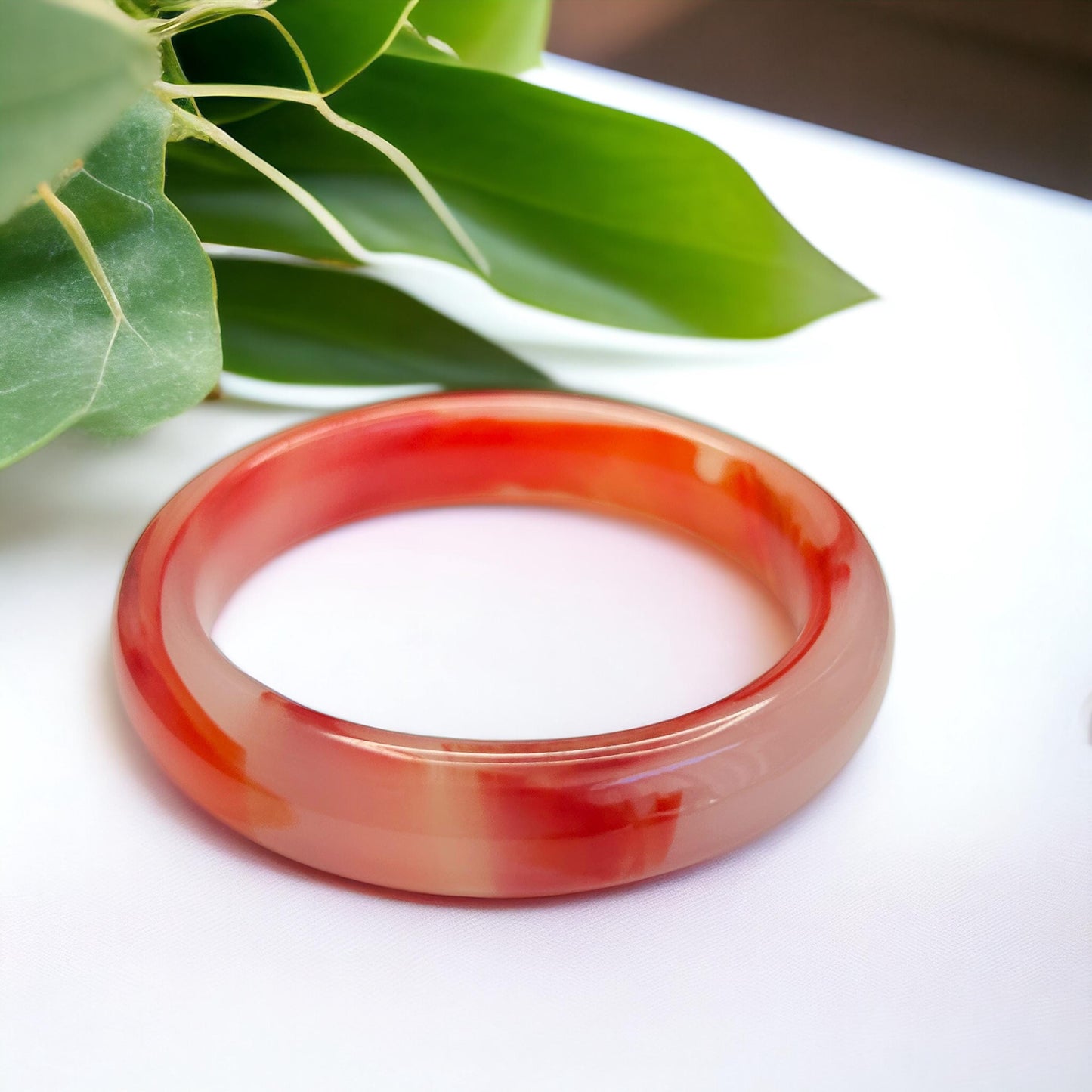 Red Orange Banded Agate Bangle: Handmade Natural Stone Bracelet
