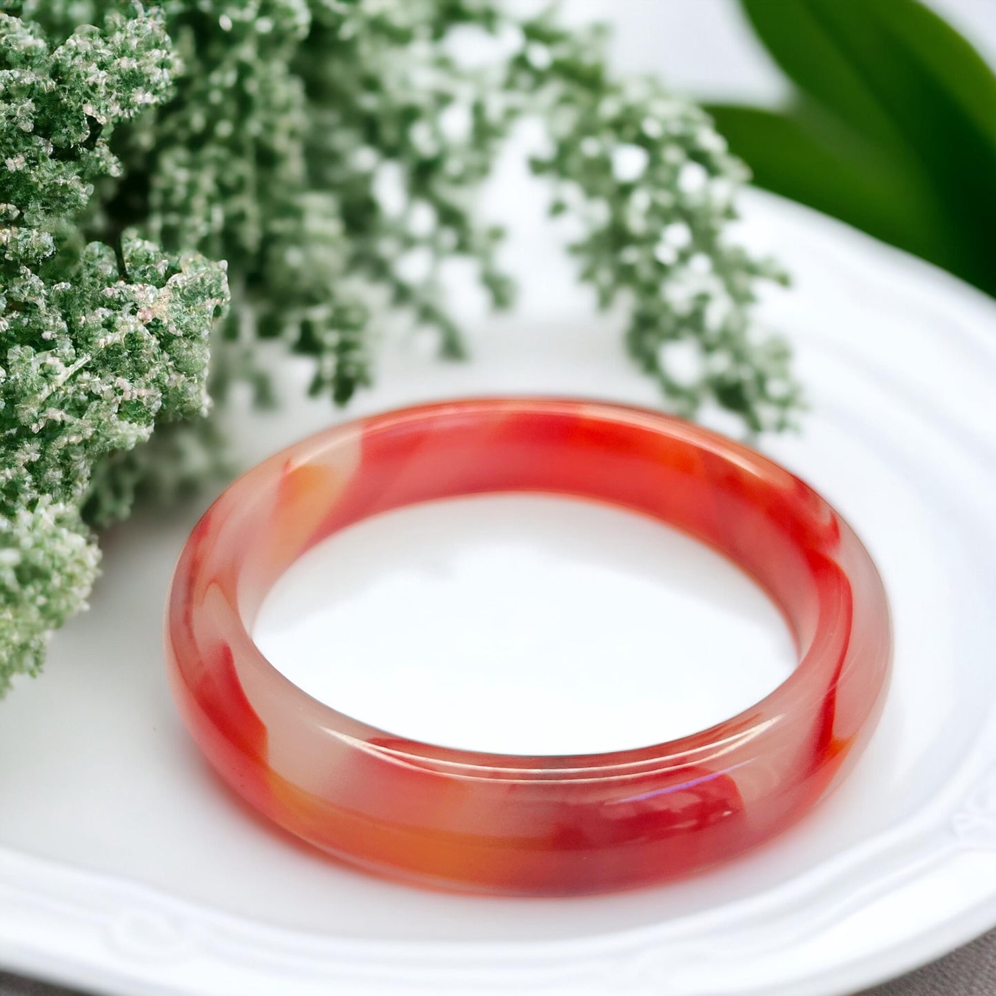 Red Orange Banded Agate Bangle: Handmade Natural Stone Bracelet