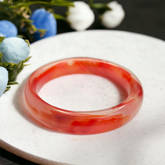 Red Orange Banded Agate Bangle: Handmade Natural Stone Bracelet