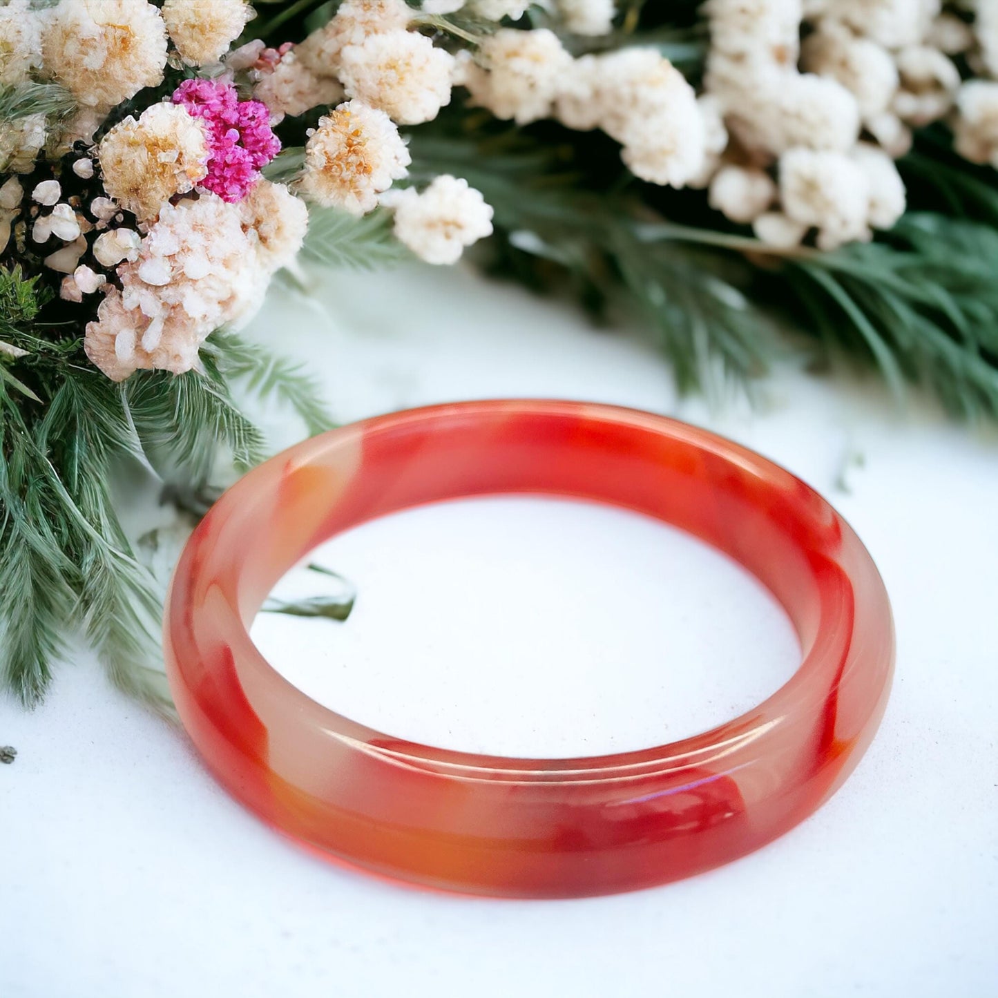 Red Orange Banded Agate Bangle: Handmade Natural Stone Bracelet