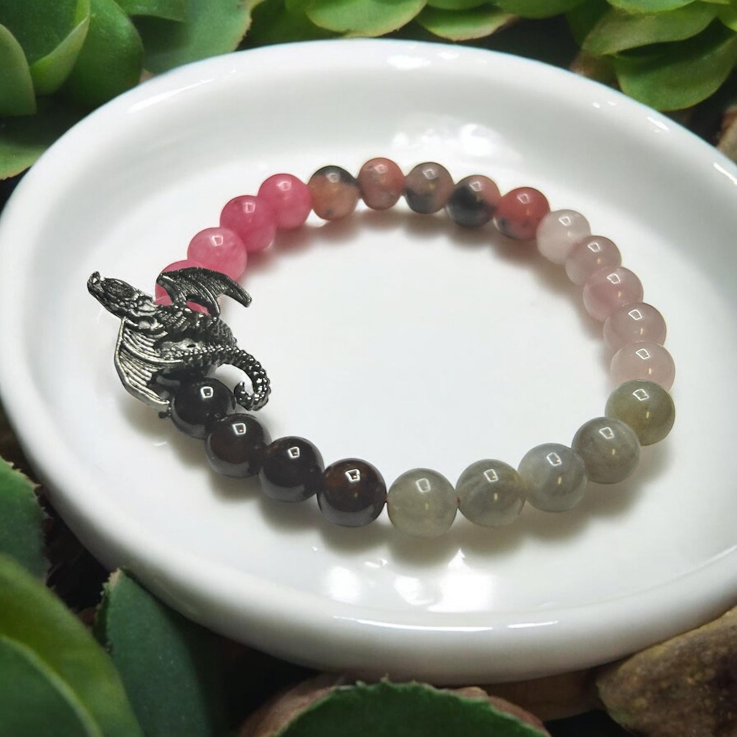Love Spell Crystal Bracelet: Dragon Charm, Healing Energy Jewelry