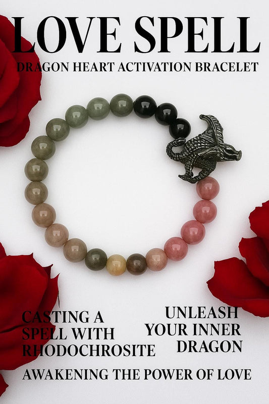 Love Spell Crystal Bracelet: Dragon Charm, Healing Energy Jewelry