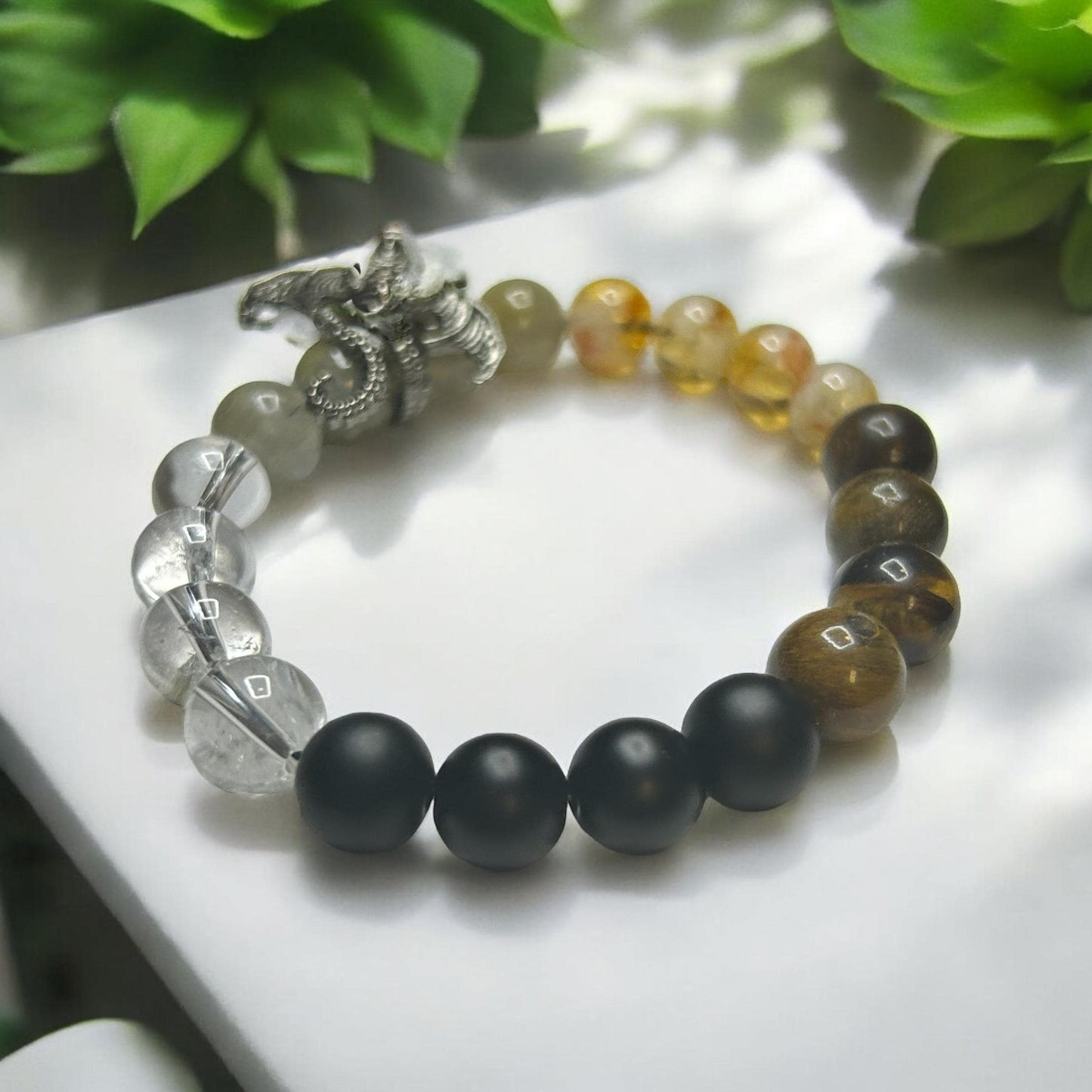 Road Opener Crystal Bracelet: Dragon Charm, Black Onyx, Tiger Eye