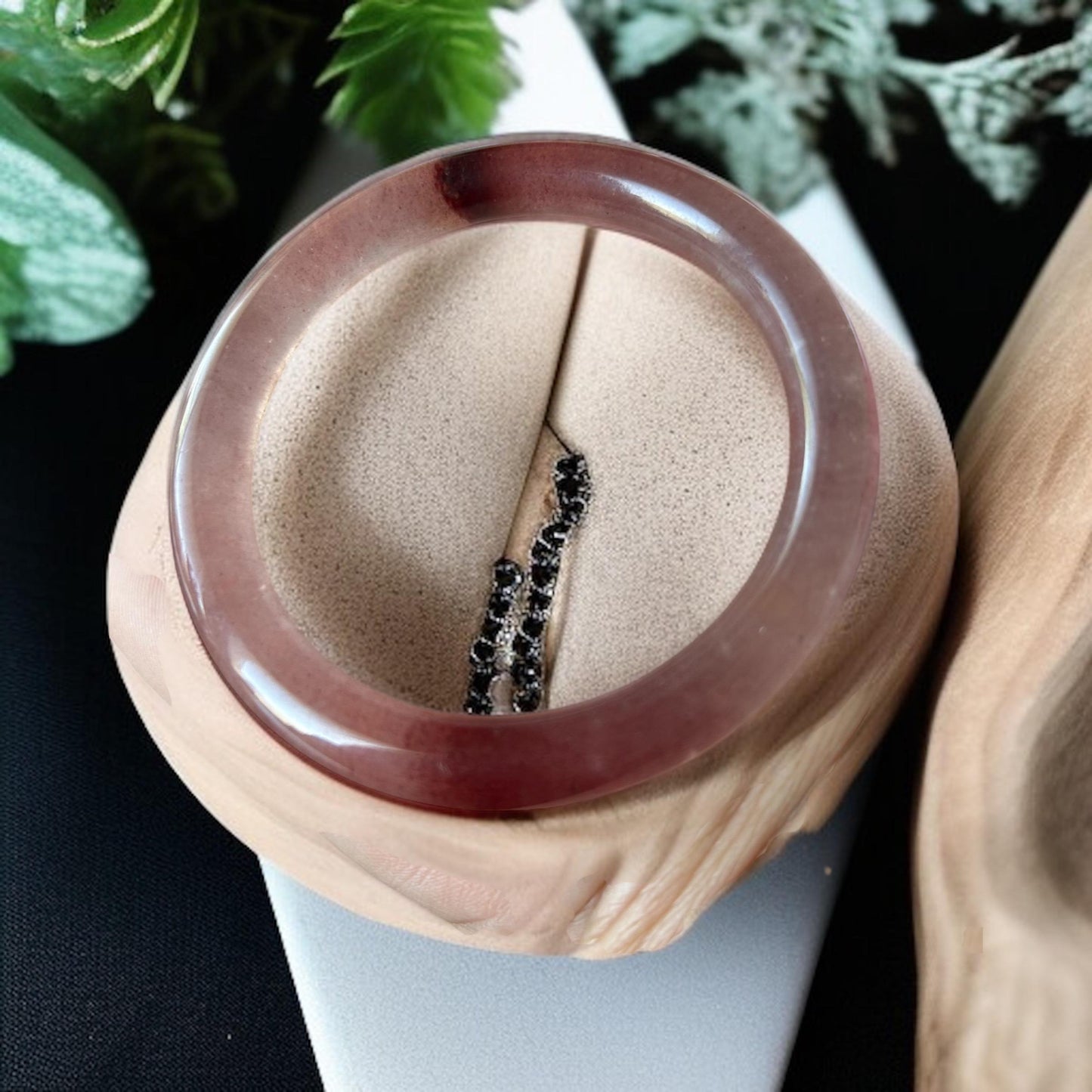 Strawberry Quartz Bangle: Calming Crystal Bracelet, Feminine Energy (54.6mm Inner Diameter)