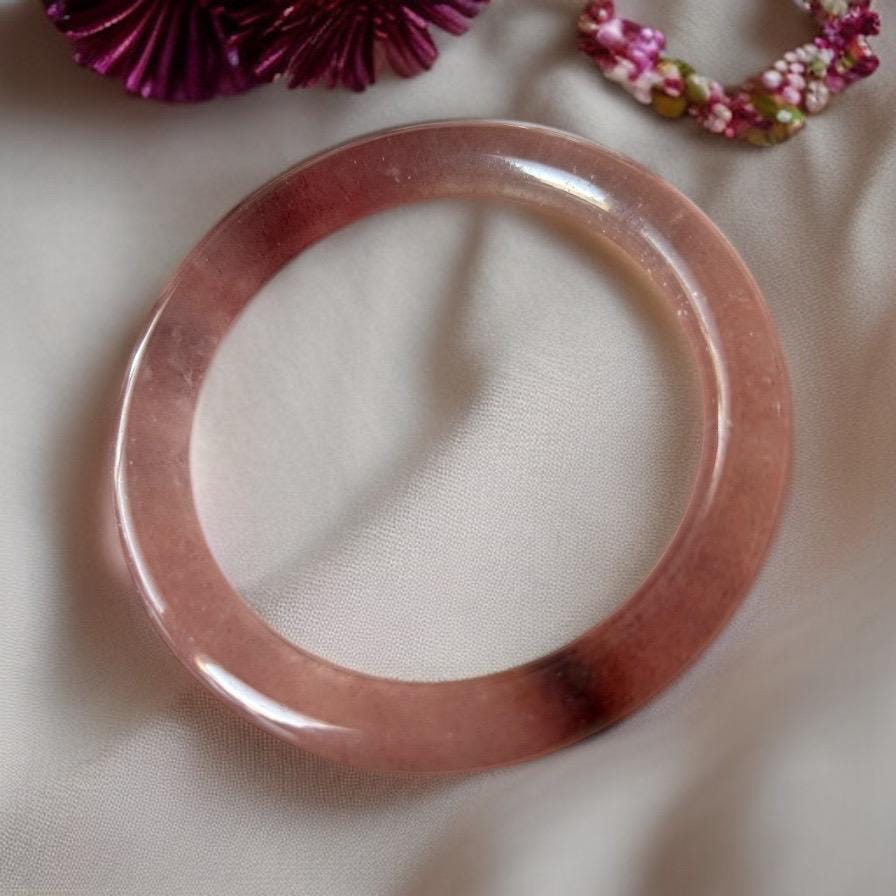 Strawberry Quartz Bangle: Calming Crystal Bracelet, Feminine Energy (54.6mm Inner Diameter)