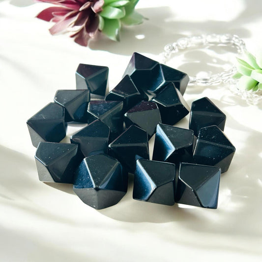 Set of 5 Black Obsidian Pentagonal Bipyramids – Sacred Geometry Tools for Meditation