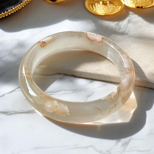 Sakura Flower Agate Bangle Bracelet: For Growth & New Beginnings