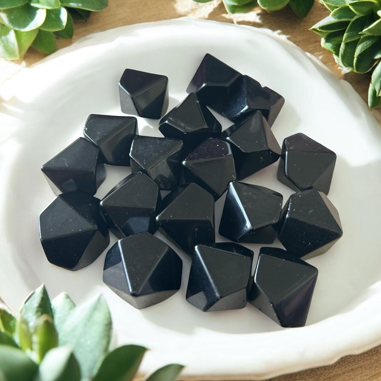 Set of 5 Black Obsidian Pentagonal Bipyramids – Sacred Geometry Tools for Meditation